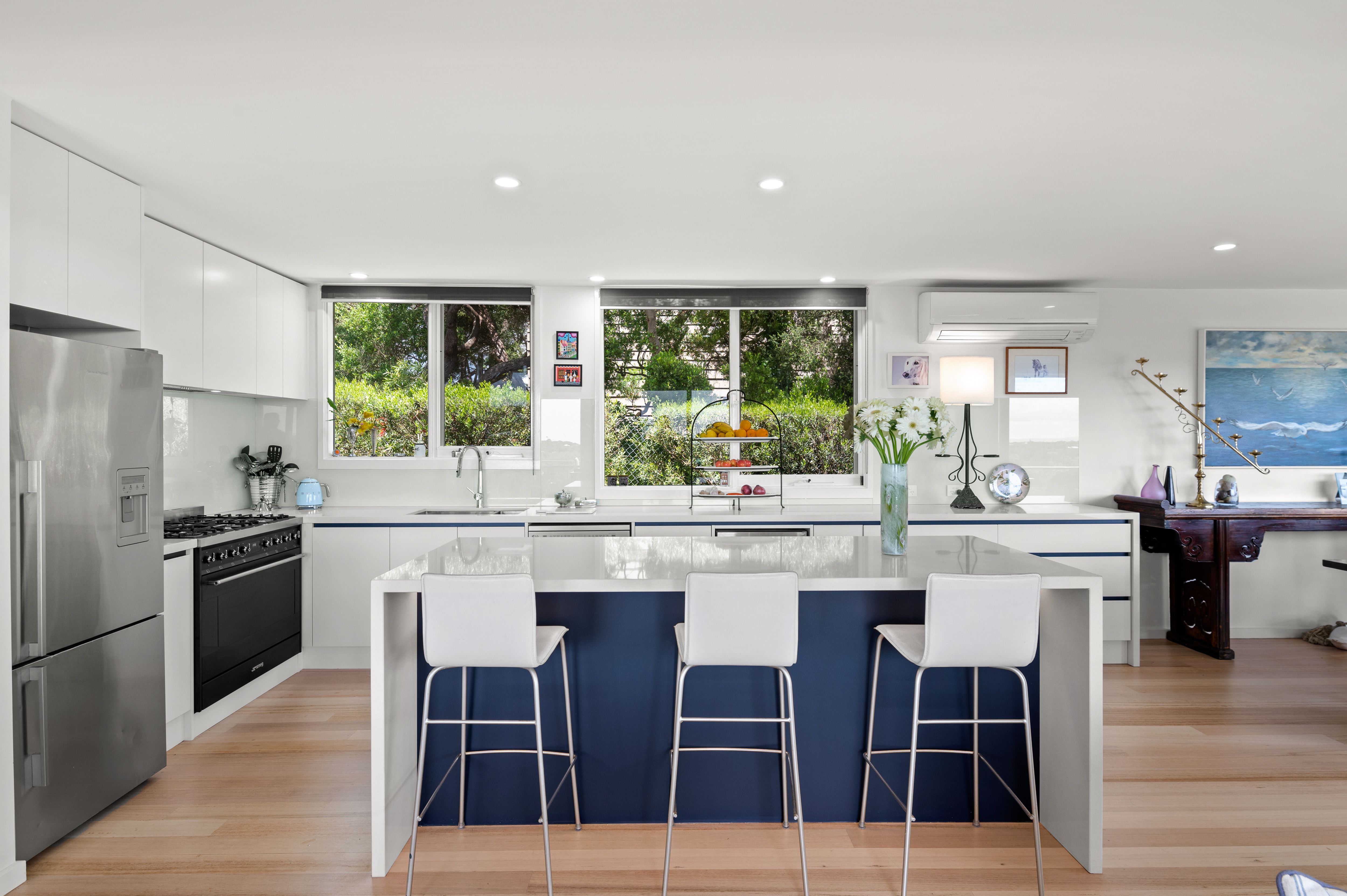 Blue back panel kitchen